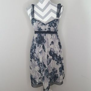 Loft Black Grey Floral Print Dress